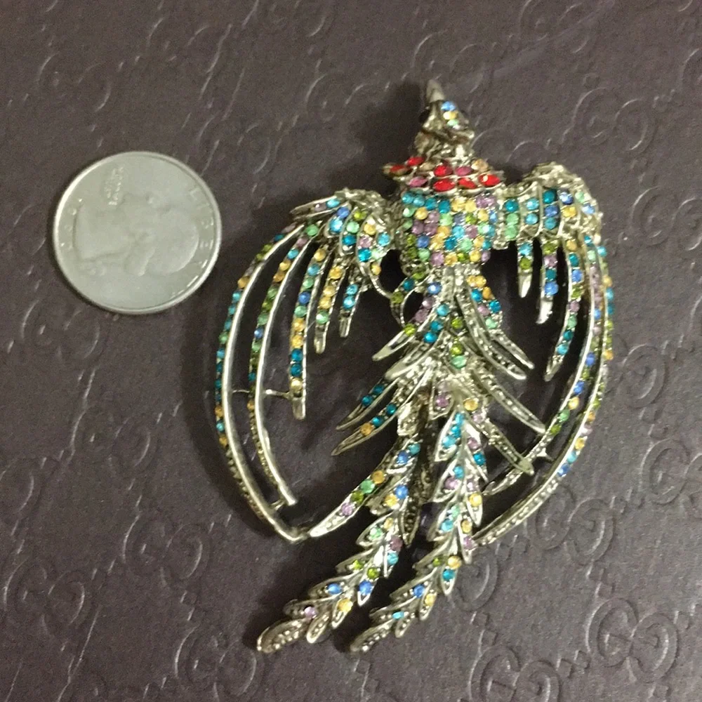 🖤VTG💕Multicolor stone Phoenix 🐦‍🔥 brooch - Picture 10 of 12